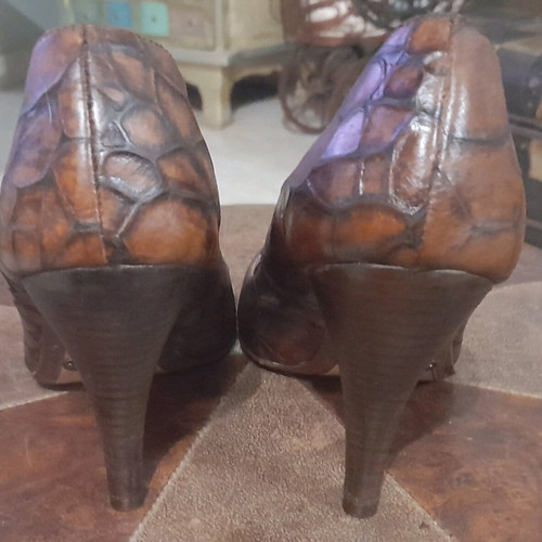 Dodici Peep Toe shoes used, genuine leather, brown, size 36