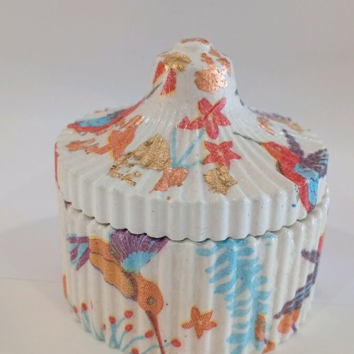 Handmade porcelain jar new with gold leaf and bronze details
