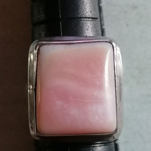 925 Silver Ring with Rectangular Pink Nephrite Stone New