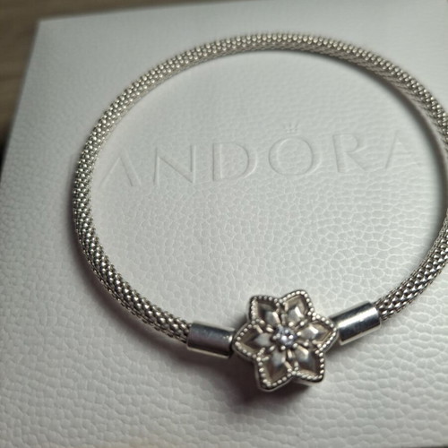 Pandora snowflake charm bracelet 18 cm, silver, zirconia