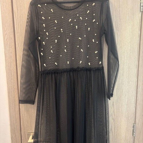 Zara Basic dress with tulle and pearls like new, black