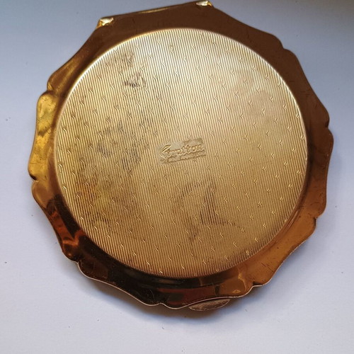 Vintage Stratton powder case used with mirror, blue and gold enamel