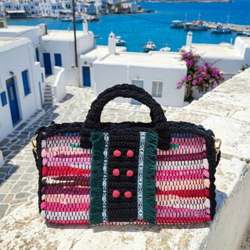 Shoulder bag handmade kourelou 34x19 cm red