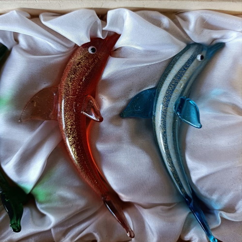 Vintage Murano collectible dolphins hand-painted, new