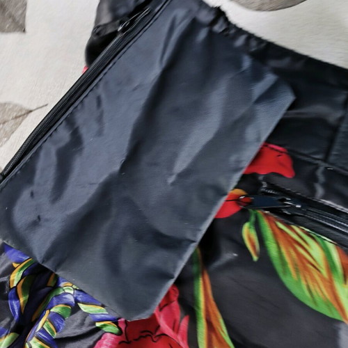 Women's large shoulder bag used, black with flowers