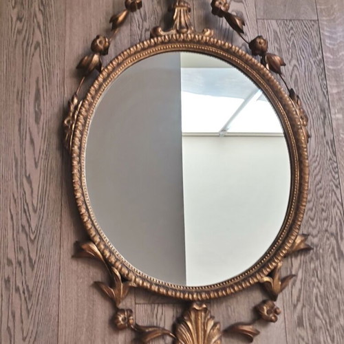 Vintage wall mirror with carved wooden frame like new, Louis XVI style
