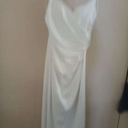 Wedding dress like new, crisscross neckline, thick satin, waist 36cm