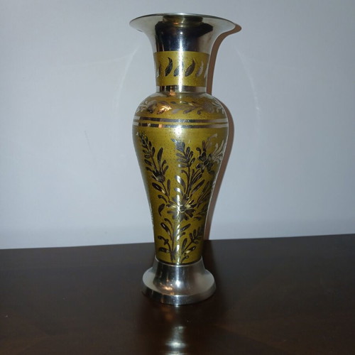 Vintage handcrafted brass vase with floral designs like new