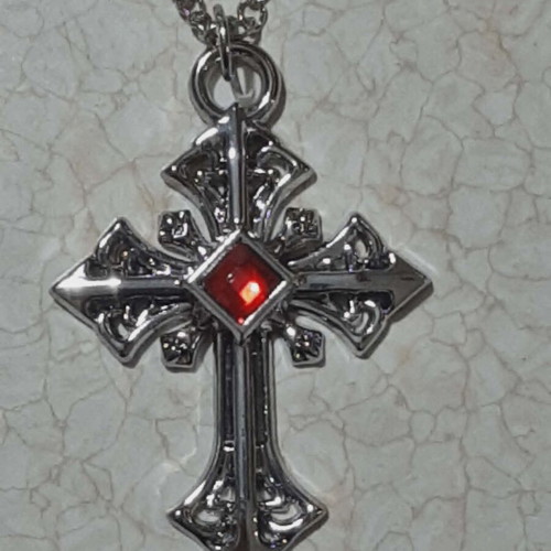 Men's and Women's Cross with Red Stone in Steel Gothic Style new