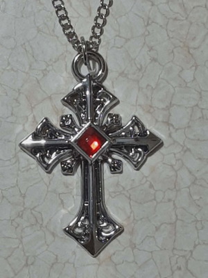 Men's and Women's Cross with Red Stone in Steel Gothic Style new