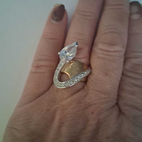 Vintage Atelier Statement Ring No54 Like New, Two-Tone with White Stones