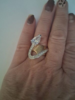 Vintage Atelier Statement Ring No54 Like New, Two-Tone with White Stones