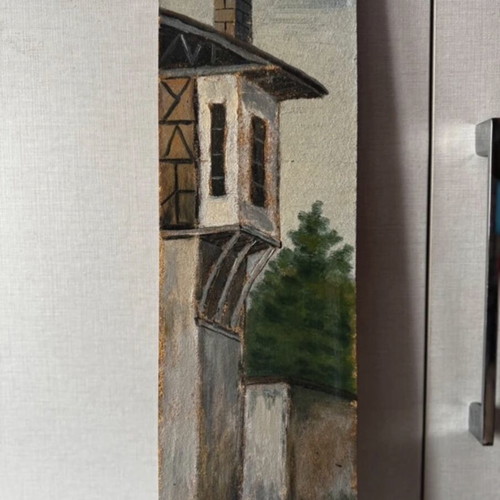 Vintage Naousa Paintings set used, industrial folk art on wood