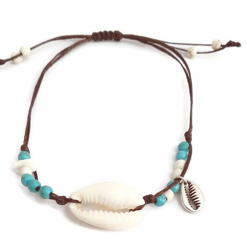 Handmade shell bracelet with turquoise, chalcedony and silver shell