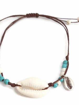 Χειροποίητο βραχιόλι κοχύλι με τυρκουάζ, χαολίτη και επάργυρο κοχύλι