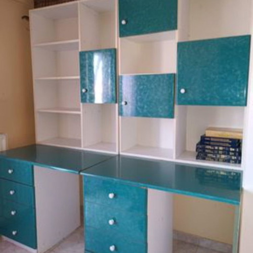 Desk with drawers and library used, carpenter-made