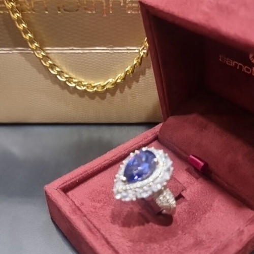 Silver 925 ring with zircon, new, platinum plated