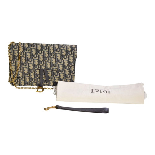 Christian Dior Blue Oblique Jacquard Wallet on Chain