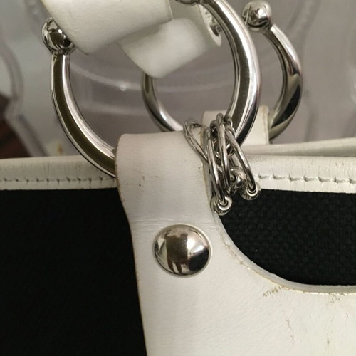 John Richmond shoulder bag used, genuine leather and fabric, black and white