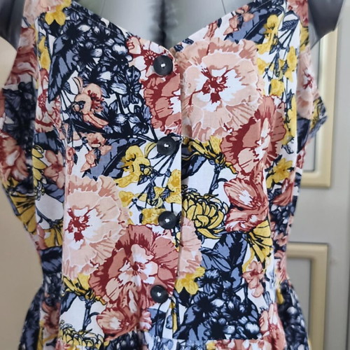 Floral cotton-linen dress L-XL like new, multicolor