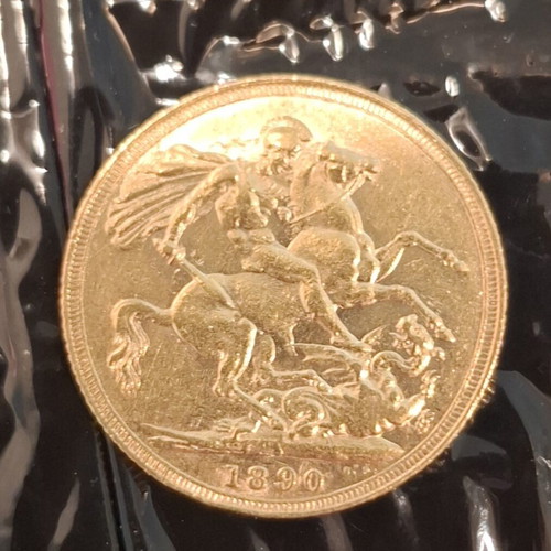 Gold English Sovereign 1890 Queen Victoria Crown like new