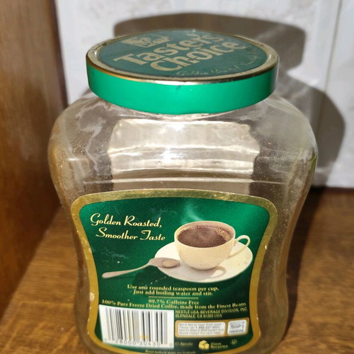 Taster's Choice 2002 empty glass jar used, dried coffee