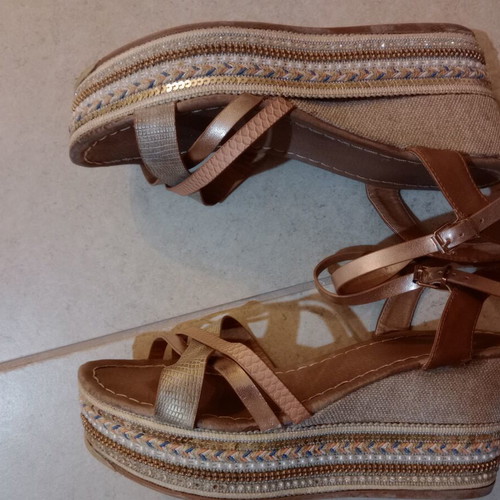 Exe platform sandals used, beige and brown, size 40