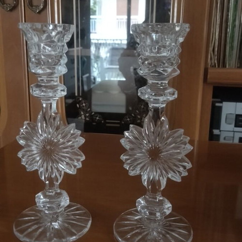 Glass candlesticks like new, set of 2, 20 cm height