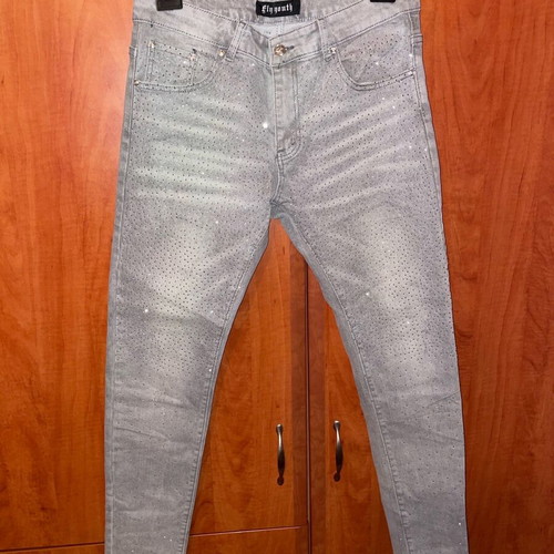 Jeans with rhinestones size M gray new