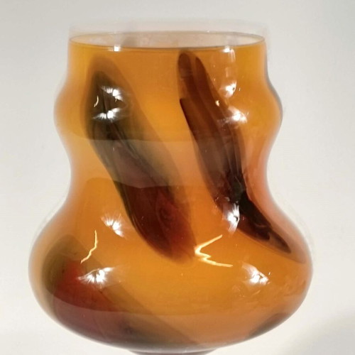 Vintage handmade blown glass vase with opaline base, like new