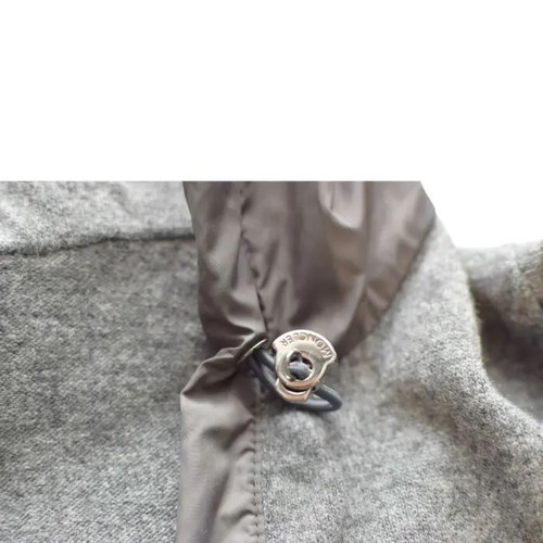 Moncler gray virgin wool knit hooded top used, size S