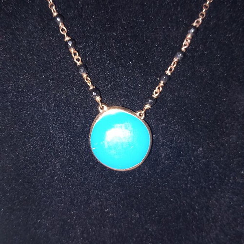 Gregio silver gold-plated necklace with blue enamel and hematite stones