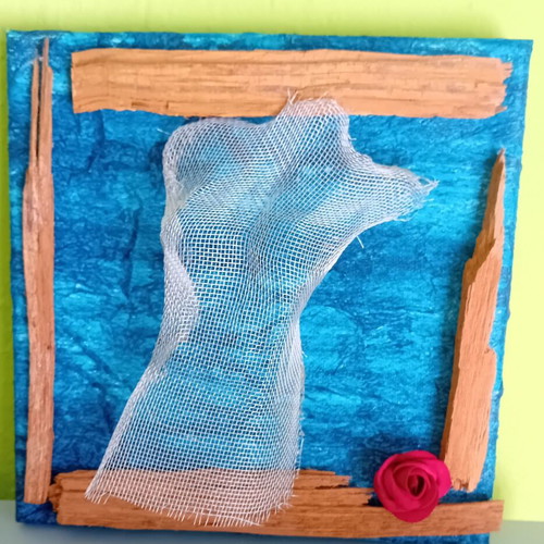 Handmade frame "Soma" new, mixed technique on 20x20 cm canvas