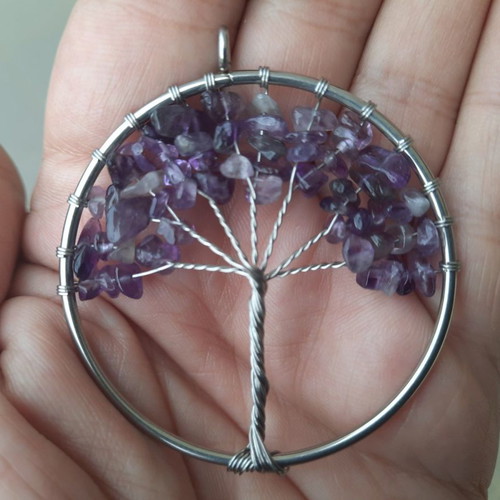 Tree of Life pendant with natural amethyst crystal new