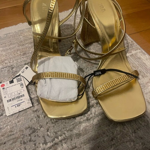 Heel sandals gold new with strass, size 41