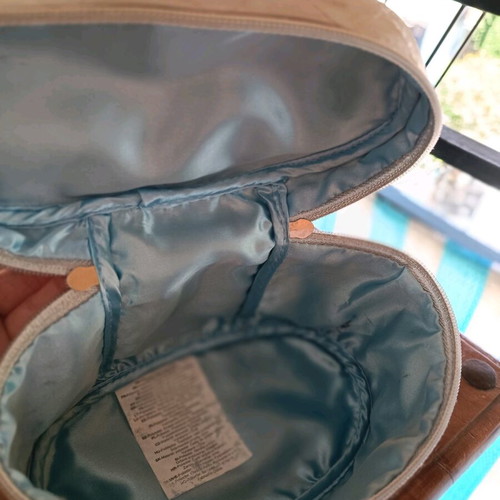 Satin Toiletry Bag like new, made in UK, light blue
