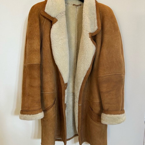 Shearling women's coat genuine Medium Large like new brown