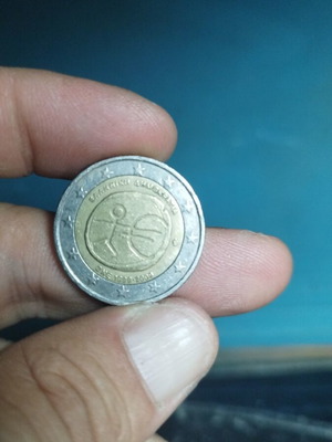 2 ευρώ αναμνηστικό κέρμα Ελλάδα 2009 μεταχειρισμένο, 10η επέτειος ΟΝΕ