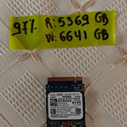 Kioxia SSD 512GB used, model KBG40ZNS512G M.2 2230 NVMe