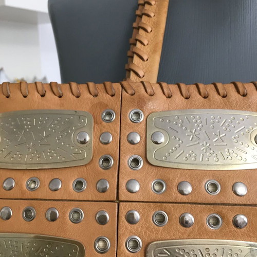 Francesco Biasia tan leather shoulder bag with brass plates