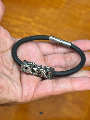 Vintage 925 silver and black rubber bracelet 20 cm used