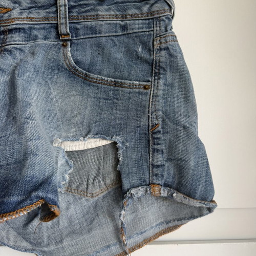 Zara TRF Distressed Denim Shorts Size L 40 Used Blue