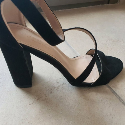 Just Me sandals like new, black suede, size 38, 10cm heel