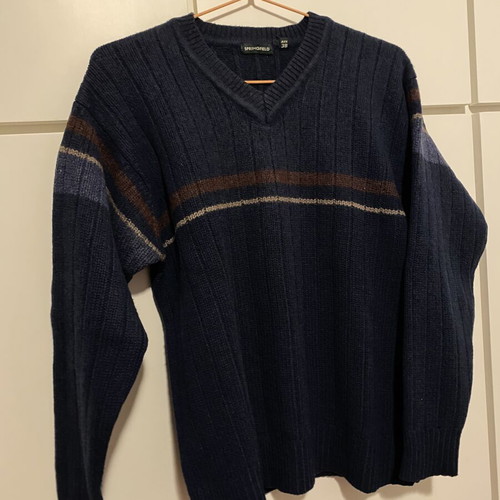 Springfield Vintage 90s V-Neck Sweater, blue and brown