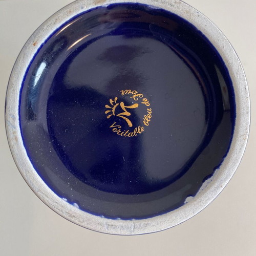 Vintage cobalt blue jug with gold floral decoration, 14 cm, like new