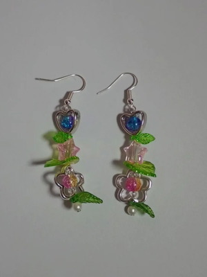 Floral fairy earrings like new, multicolored, handmade