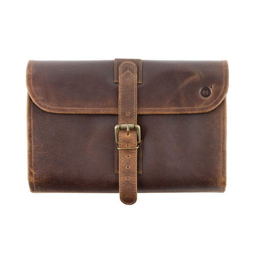 Moonster Toiletry Bag New, Genuine Buffalo Leather and Green Fabric