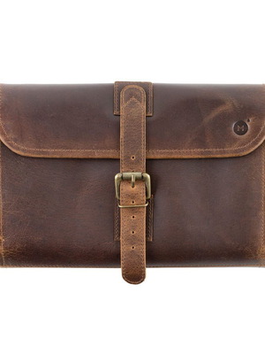 Moonster Toiletry Bag New, Genuine Buffalo Leather and Green Fabric