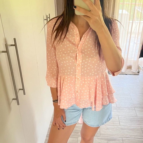Kiwe polka dot shirt new, size S, white-pink