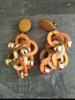 Earrings with bracelet like new, plastic with golden touches
